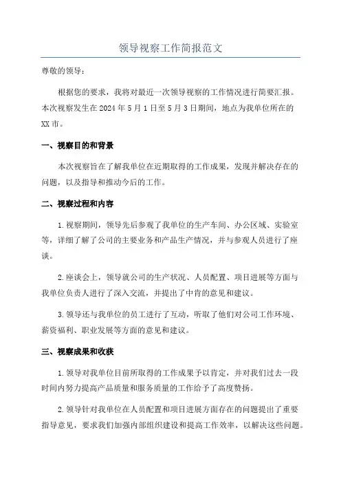 领导视察工作简报范文