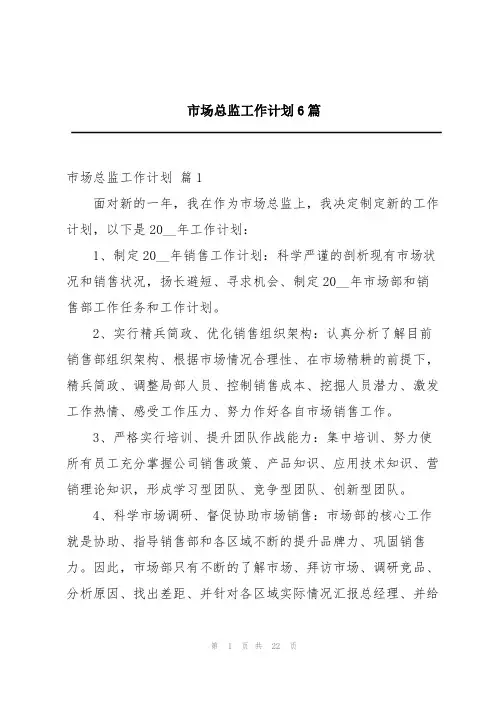市场总监工作计划6篇
