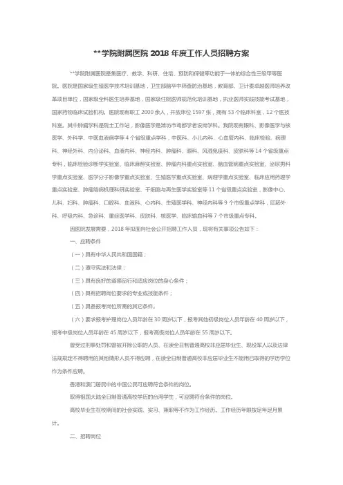潍坊医学院附属医院2018年度工作人员招聘方案【模板】