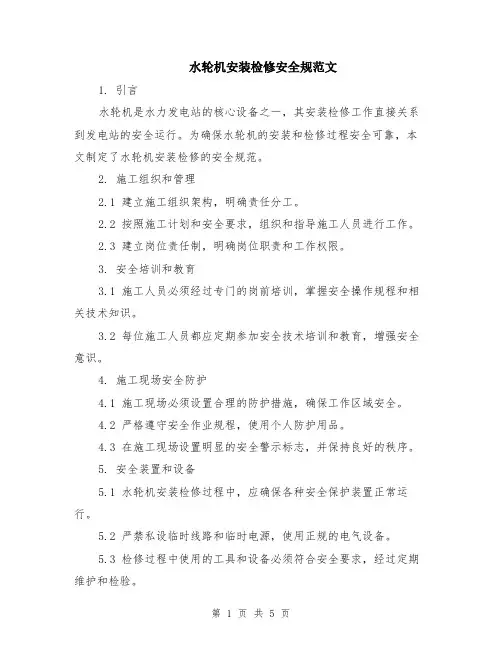 水轮机安装检修安全规范文（二篇）