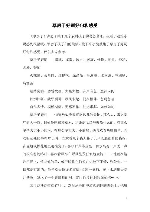 草房子好词好句和感受