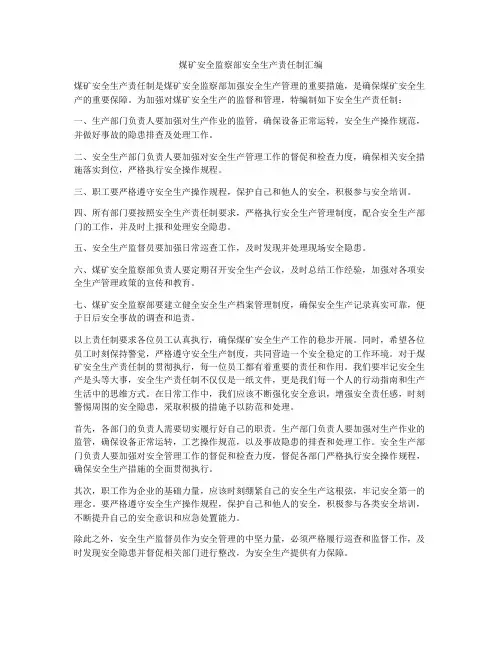 煤矿安全监察部安全生产责任制汇编