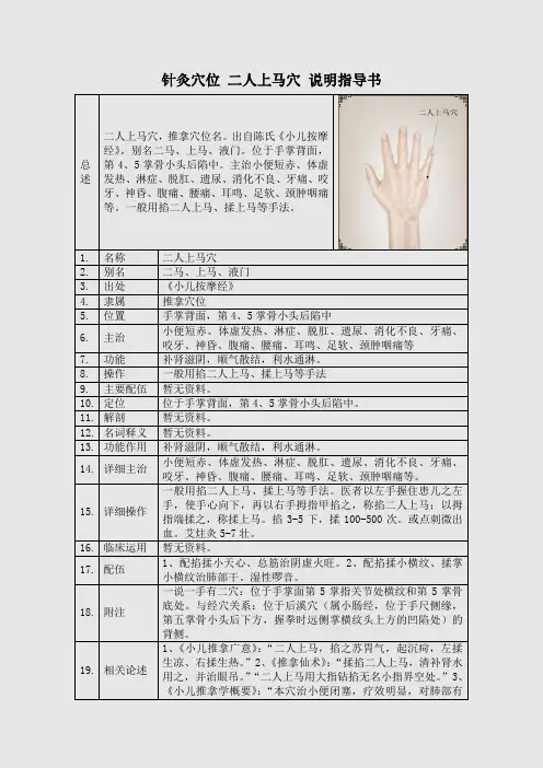 针灸穴位 二人上马穴 说明指导书