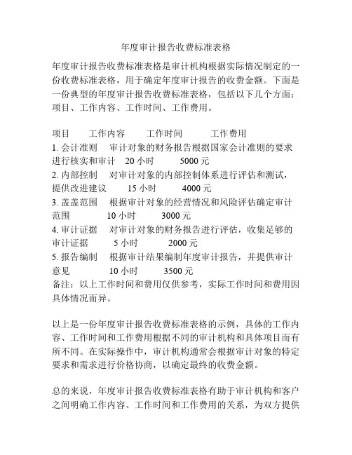 年度审计报告收费标准表格