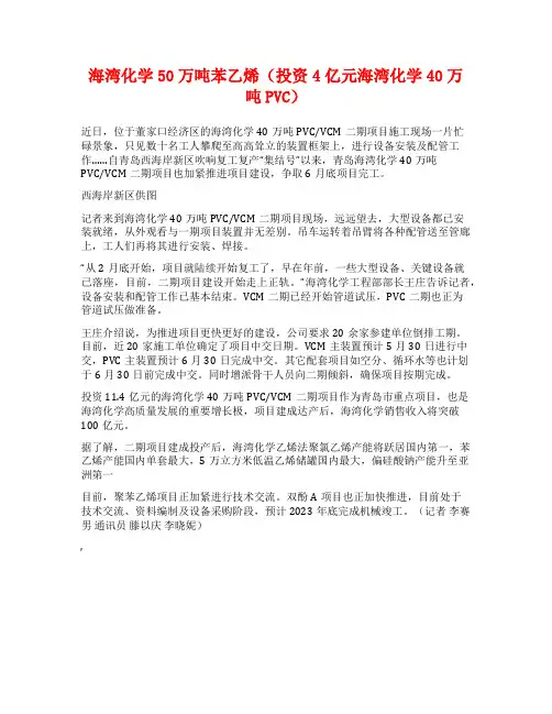 海湾化学50万吨苯乙烯(投资4亿元海湾化学40万吨PVC)