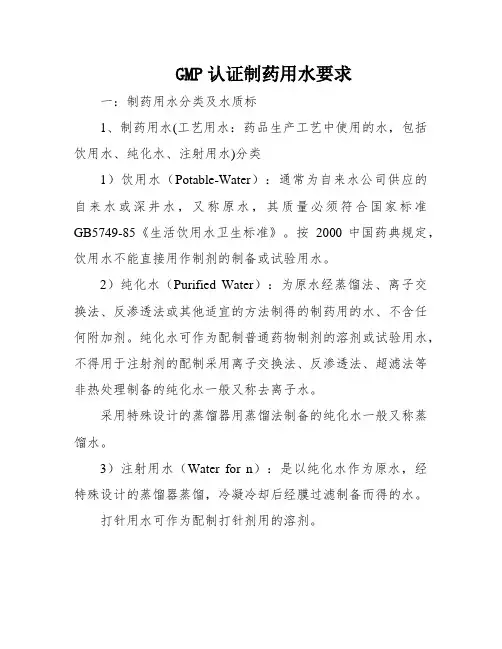 GMP认证制药用水要求