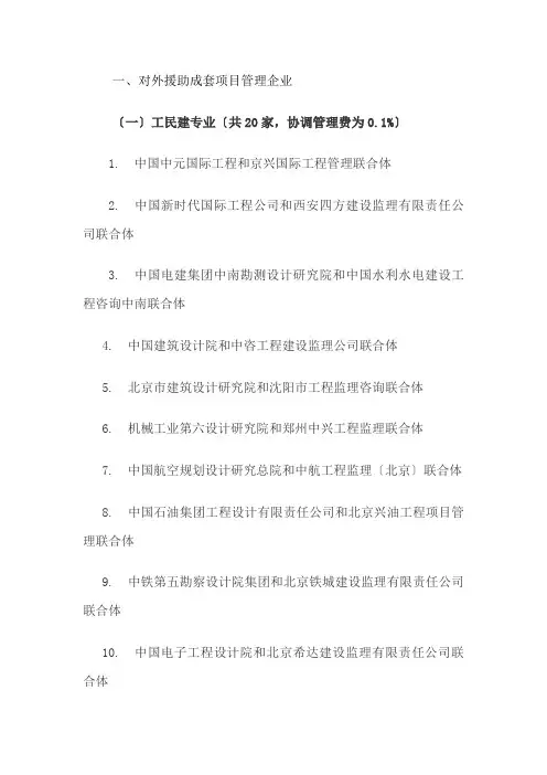 部分类别援外项目实施企业资格单位名单