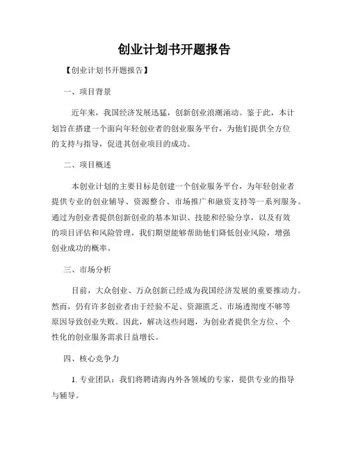 创业计划书开题报告