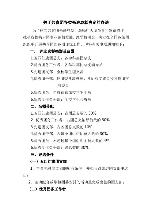 关于共青团各类先进表彰决定的办法