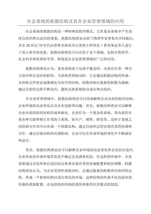 社会系统的耗散结构及其在企业管理领域的应用