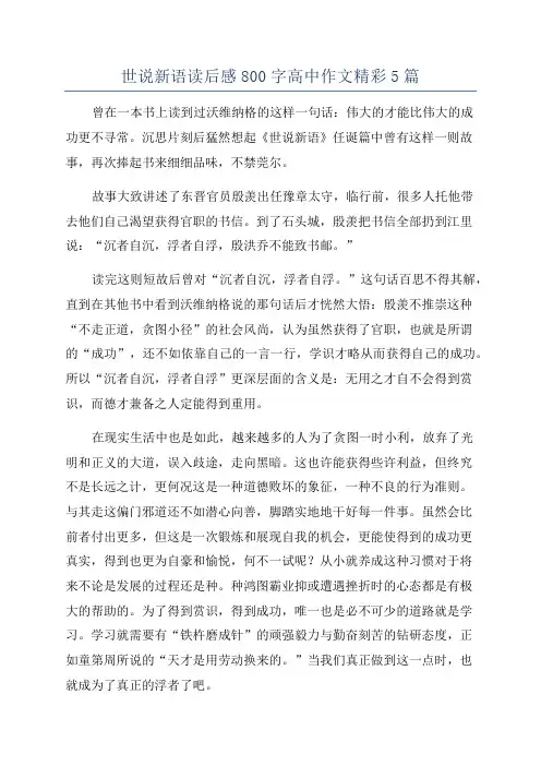 世说新语读后感800字高中作文精彩5篇