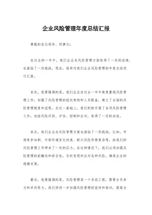 企业风险管理年度总结汇报