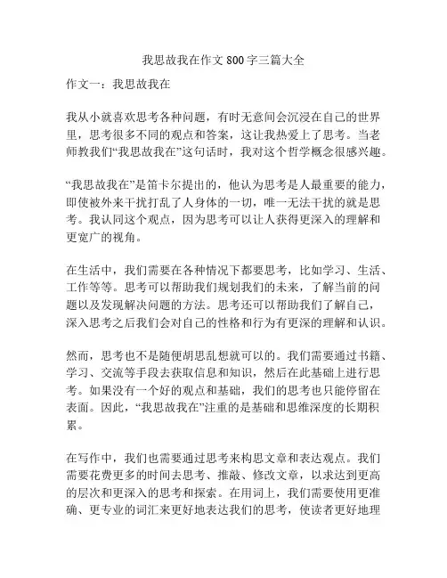 我思故我在作文800字三篇大全