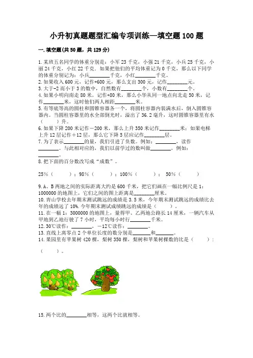 小升初真题题型汇编专项训练—填空题100题精品【精选题】