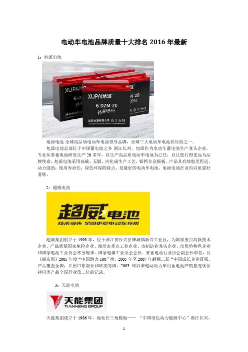 电动车电池品牌质量十大排名2016年最新