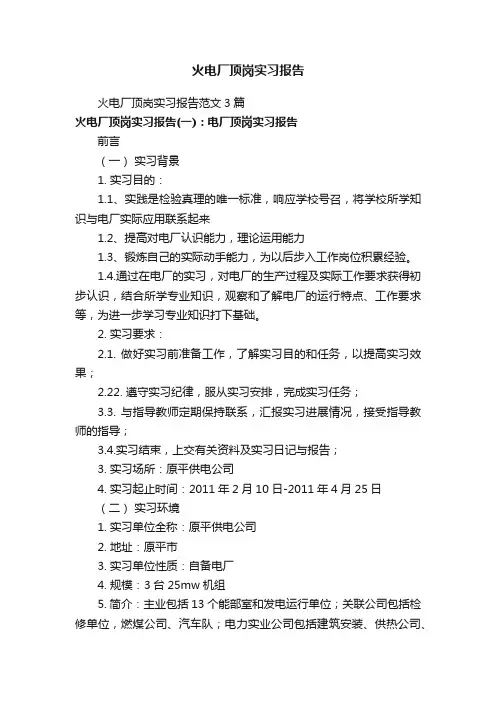 火电厂顶岗实习报告