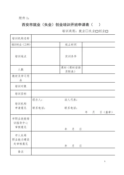 西安市就业(失业)创业培训相关表格