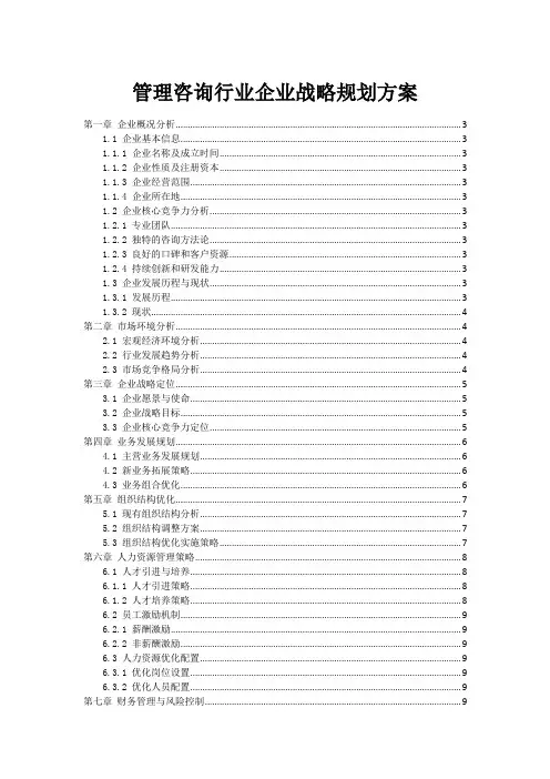 管理咨询行业企业战略规划方案