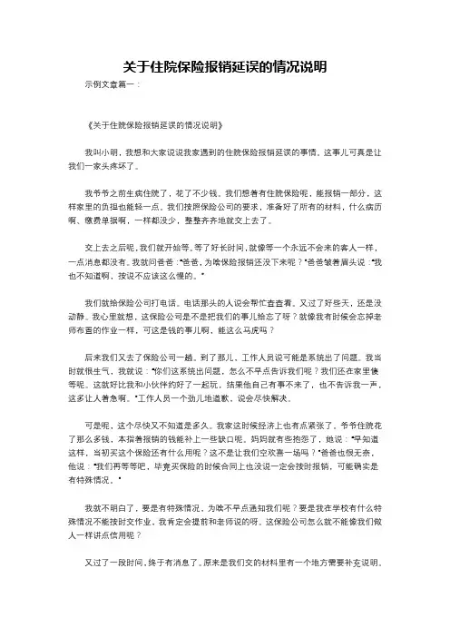 关于住院保险报销延误的情况说明