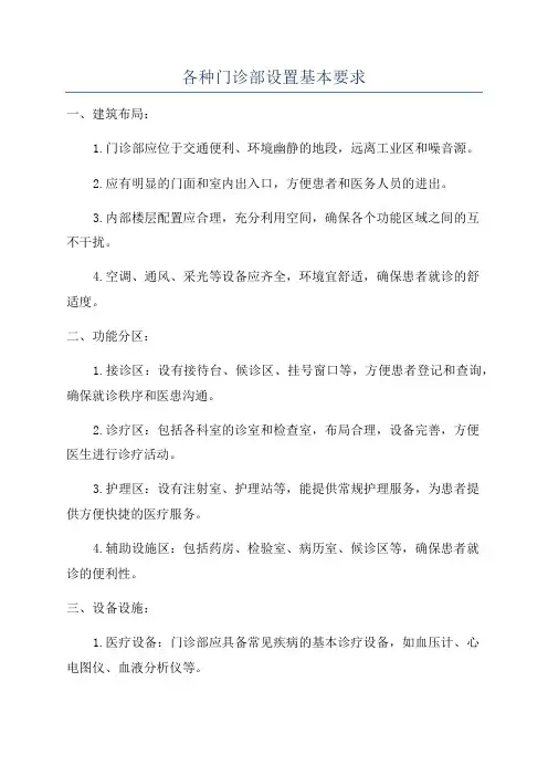各种门诊部设置基本要求