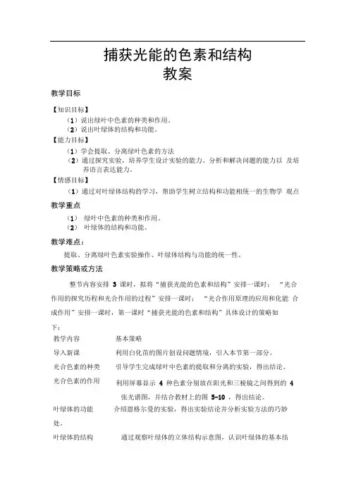 完整版捕获光能的色素和结构教案