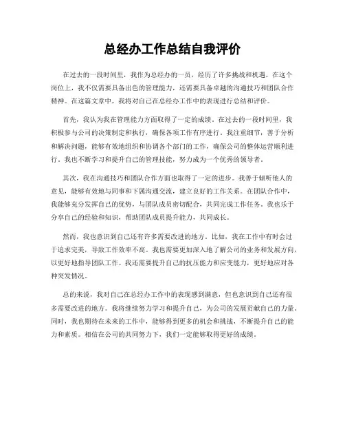 总经办工作总结自我评价