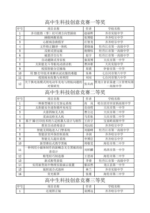 高中生科技创意竞赛一等奖