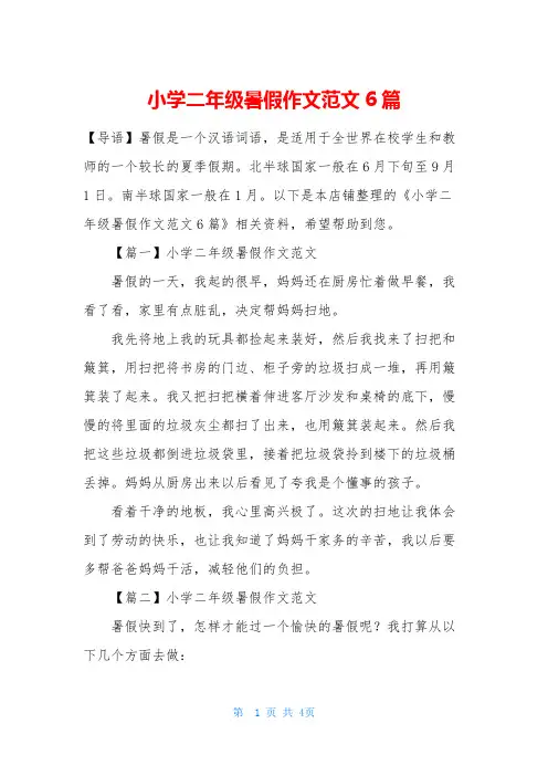 小学二年级暑假作文范文6篇