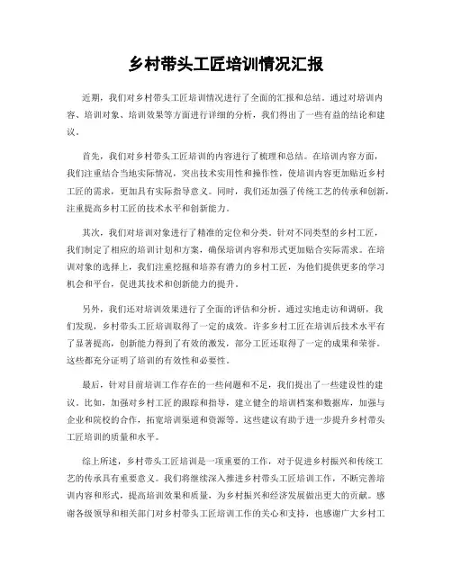 乡村带头工匠培训情况汇报