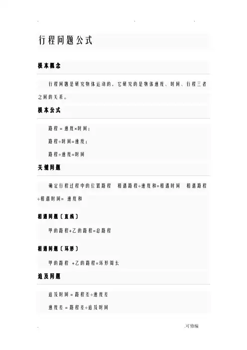 数学行程问题公式大全