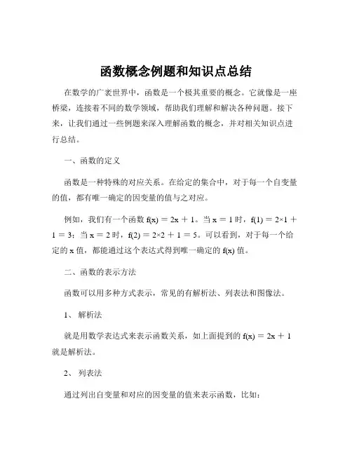 函数概念例题和知识点总结