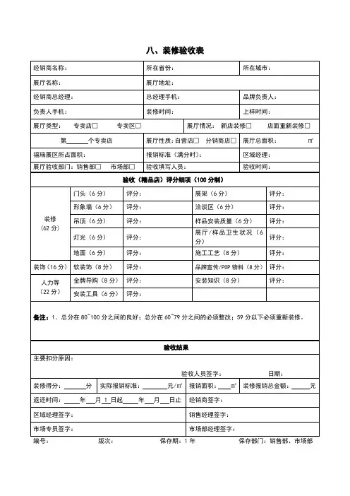 展厅装修验收表