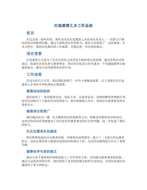 打造慈善之乡工作总结