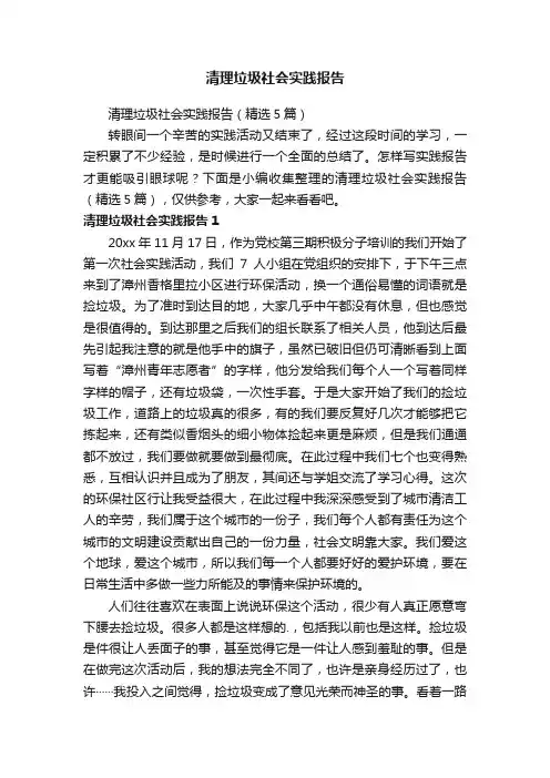 清理垃圾社会实践报告（精选5篇）