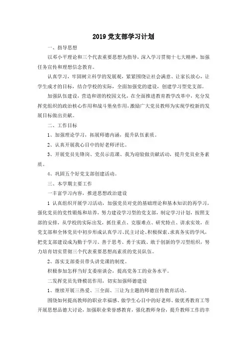 最新-2019党支部学习计划 精品