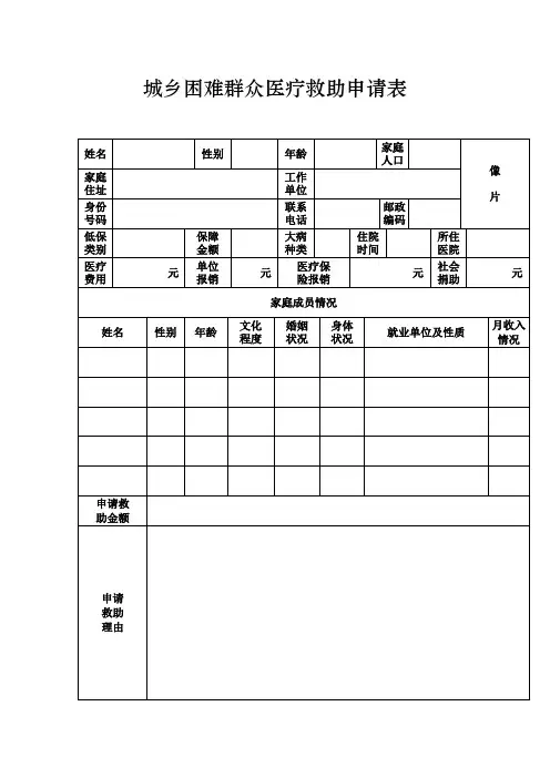 城乡困难群众医疗救助申请表
