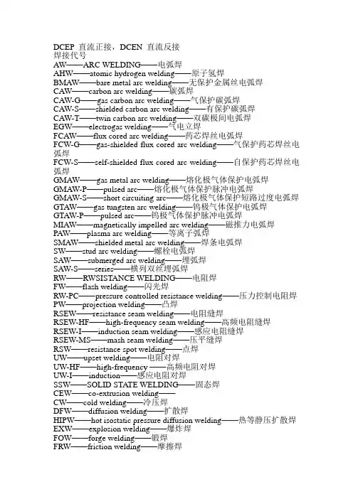 焊接工艺方法代号(中英文对照)