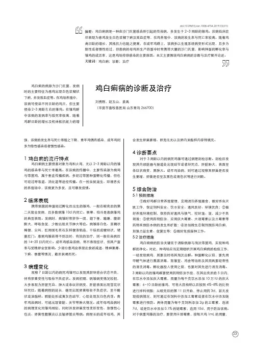 鸡白痢病的诊断及治疗