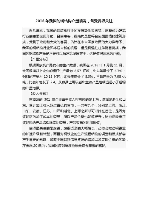2018年我国的钢结构产量情况，备受各界关注