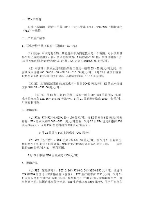 化工产品生产成本