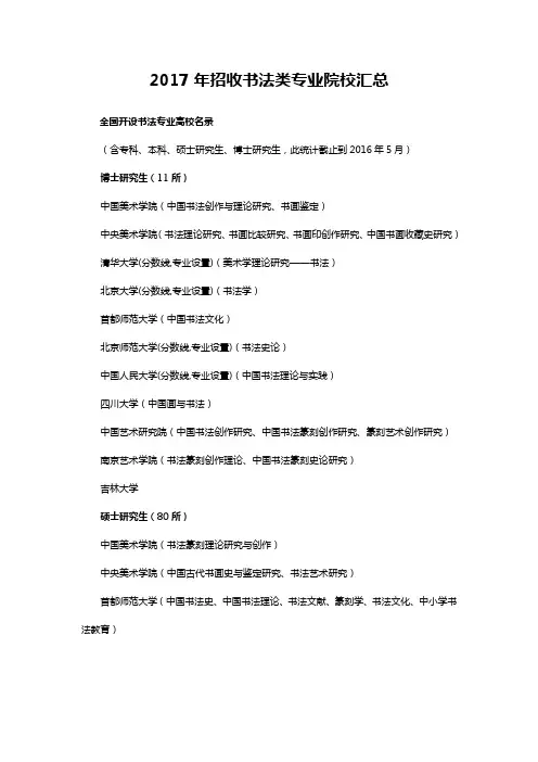 2017年招收书法类专业院校汇总