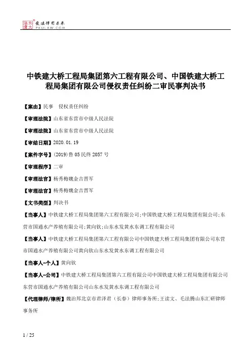 中铁建大桥工程局集团第六工程有限公司、中国铁建大桥工程局集团有限公司侵权责任纠纷二审民事判决书