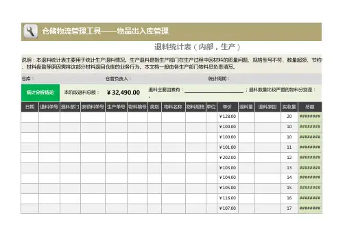 退料统计表(内部,生产)