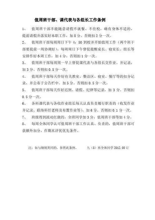 值周班干部工作条例