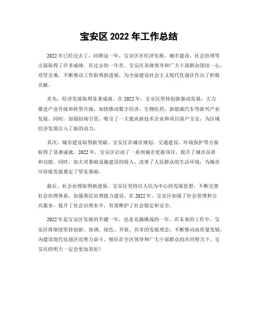 宝安区2022年工作总结