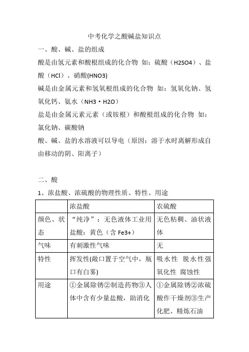 中考化学之酸碱盐知识点