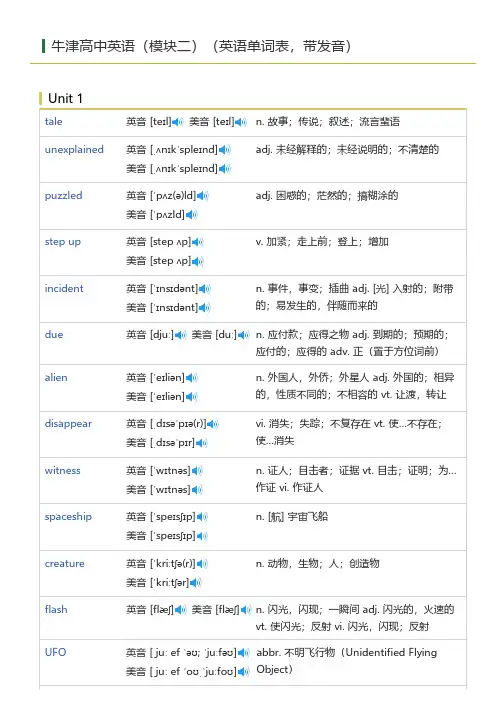 牛津高中英语(模块二)(英语单词表)