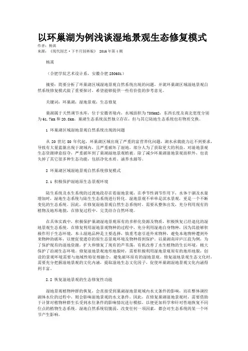 以环巢湖为例浅谈湿地景观生态修复模式