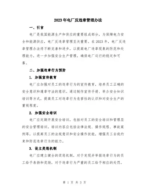 2023年电厂反违章管理办法