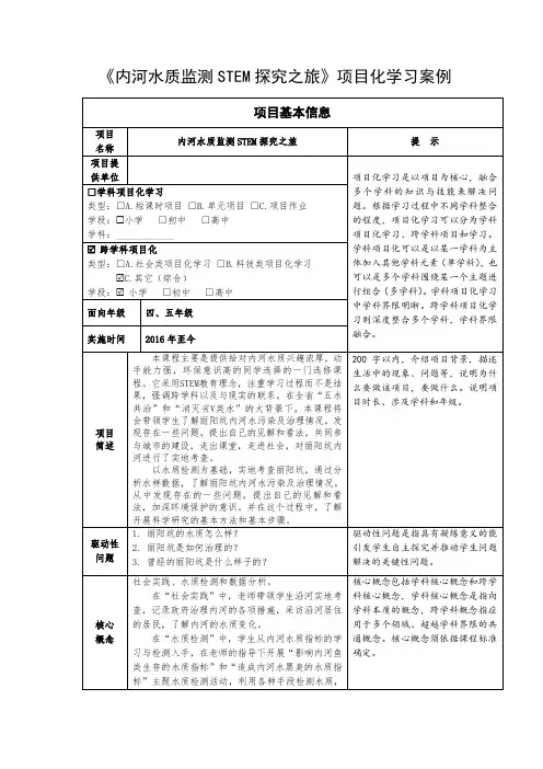 小学项目化学习案例：《丽阳坑水质监测》